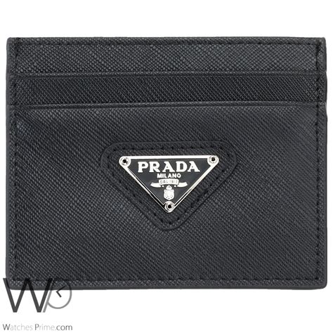 brushed leather card holder prada|Prada card holder wallet.